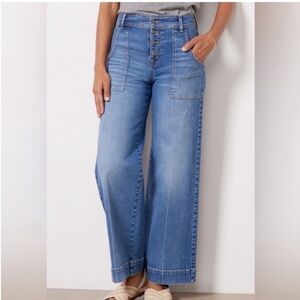 EVEREVE BUTTON FLY CROPPED WIDE LEG JEANS